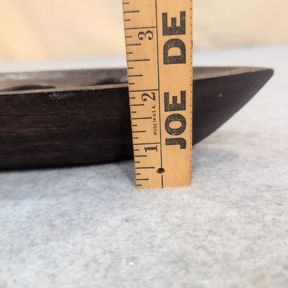 Hand Carved Wood Canoe Tea Light Candle Holder 4 Slot Boat Made in Thailand Dark - Picture 9 of 10